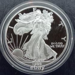 Dollar en argent américain Eagle de 1999-P Proof $1 avec boîte et certificat d'authenticité US Mint Bullion OGP