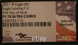 Eagle Argent Épreuve NGC Type 2 PF70 Monnaie de West Point Signé à la Main Premier Jour d'Émission