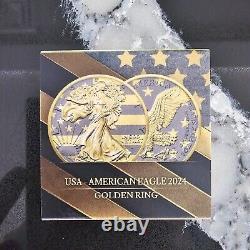 Édition anniversaire de la bague en or de l'aigle argenté de la Monnaie américaine de 2024 1 once. 999 pièce en argent capsule / coa