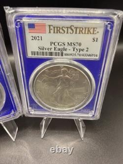 Ensemble 2021 Silver Eagle Type 1 et Type 2 MS70 First Strike