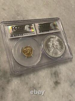 Ensemble bimetallique 2016 American Silver Eagle et or 1/10 PCGS Premier Jour d'Émission