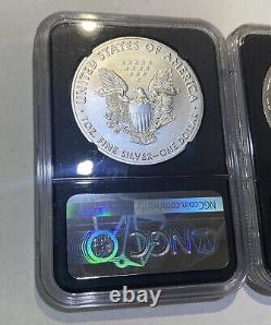 Ensemble de 2021 $1 Aigles d'argent Type 1 et Type 2 NGC MS70 FDOI