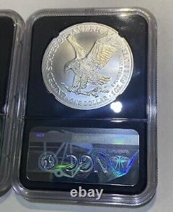 Ensemble de 2021 $1 Aigles d'argent Type 1 et Type 2 NGC MS70 FDOI