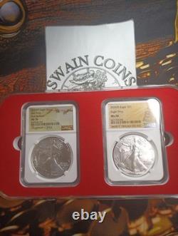 Ensemble de 2025P-2024 PNGC MS70 American Silver Eagle 1 $ avec Privy Eagle et Privy Star