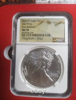 Ensemble de 2025P-2024 PNGC MS70 American Silver Eagle 1 $ avec Privy Eagle et Privy Star