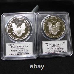 Ensemble de (2) 1996-P PROOF AIGLE EN ARGENT PCGS PR69 DCAM Signé par Ashley et Cameron