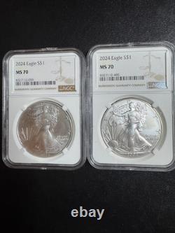 Ensemble de 2 2024 American Silver Eagle 1 $ NGC MS 70 LIVRAISON GRATUITE