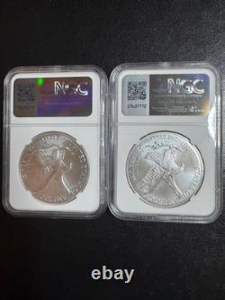 Ensemble de 2 2024 American Silver Eagle 1 $ NGC MS 70 LIVRAISON GRATUITE