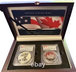 Ensemble de 2 pièces 2019 Pride of Two Nations Silver Eagle et Maple Leaf PCGS PR70 FDOI