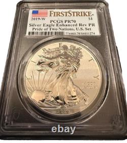 Ensemble de 2 pièces 2019 Pride of Two Nations Silver Eagle et Maple Leaf PCGS PR70 FDOI