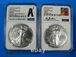 Ensemble de 2 pièces 2024 (P), Aigle en argent avec étoile privy NGC Ms 70/69 FDOI Gaudioso Sig