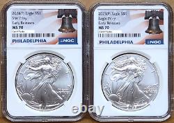 Ensemble de 2 pièces 2024 et 2025 P aigle en argent avec marquage NGC MS70 ER Philly