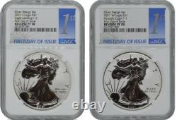 Ensemble de 2 pièces Designer S et W Mint 2021 Reverse Proof Silver Eagle NGC PF70 FDOI