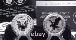 Ensemble de 2 pièces de la pièce en argent américaine 2021, DESIGNER, épreuve en reverse proof avec boîte et certificat d'authenticité.