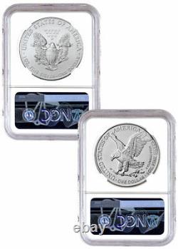 Ensemble de 2 pièces de monnaie NGC MS69 : Aigle argenté américain 2021 T1 dernier jour T2 première production.
