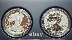 Ensemble de 2 pièces en argent American Eagle 2012 de la Monnaie des États-Unis de San Francisco, boîte d'origine avec certificat d'authenticité.