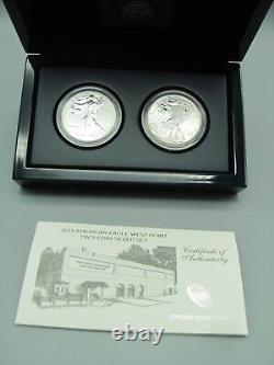 Ensemble de 2 pièces en argent Proof American Eagle West Point 2013 avec boîte et certificat d'authenticité