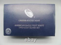 Ensemble de 2 pièces en argent Proof American Eagle West Point 2013 avec boîte et certificat d'authenticité