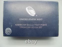 Ensemble de 2 pièces en argent Proof American Eagle West Point 2013 avec boîte et certificat d'authenticité