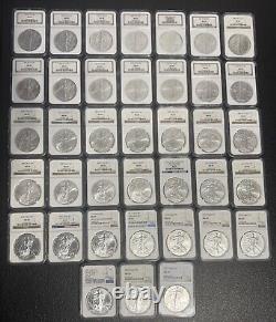 Ensemble de 38 pièces d'American Silver Eagle 1986-2023 notées NGC MS69 ASE