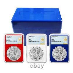Ensemble de 3 pièces 2024 $1 American Silver Eagle NGC MS70 ER Étiquette étoile de West Point Rouge W