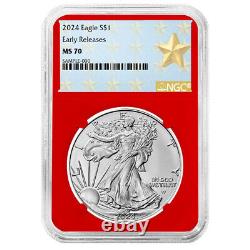 Ensemble de 3 pièces 2024 $1 American Silver Eagle NGC MS70 ER Étiquette étoile de West Point Rouge W