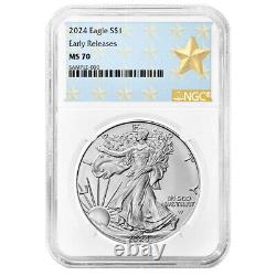 Ensemble de 3 pièces 2024 $1 American Silver Eagle NGC MS70 ER Étiquette étoile de West Point Rouge W