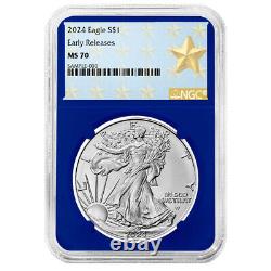 Ensemble de 3 pièces 2024 $1 American Silver Eagle NGC MS70 ER Étiquette étoile de West Point Rouge W