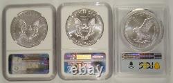 Ensemble de (3) pièces American Silver Eagle 2011, 2016 et 2021 NGC & PCGS MS69