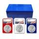 Ensemble De 3 Pi&egrave;ces American Silver Eagle 2024 1 $ Ngc Ms70 Er &eacute;tiquette Drapeau Rouge Blanc Bleu