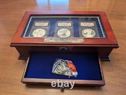 Ensemble de 3 pièces d'argent American Eagle 20e anniversaire de 2006 avec boîte d'exposition et clé