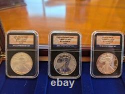 Ensemble de 3 pièces d'argent American Eagle 20e anniversaire de 2006 avec boîte d'exposition et clé