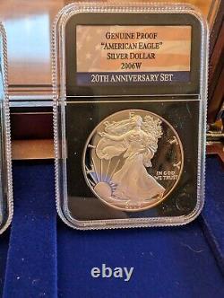Ensemble de 3 pièces d'argent American Eagle 20e anniversaire de 2006 avec boîte d'exposition et clé