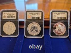 Ensemble de 3 pièces d'argent American Eagle 20e anniversaire de 2006 avec boîte d'exposition et clé