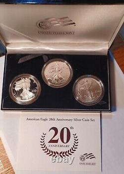 Ensemble de 3 pièces de l'Aigle en argent américain de 2006 - 20e anniversaire - US Mint OGP COA 1 $