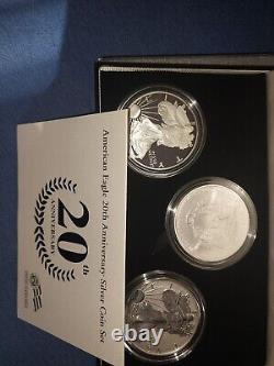 Ensemble de 3 pièces du 20e anniversaire de l'American Silver Eagle de 2006 avec étui/boîte/COA