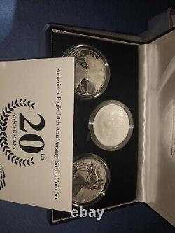 Ensemble de 3 pièces du 20e anniversaire de l'American Silver Eagle de 2006 avec étui/boîte/COA