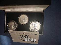 Ensemble de 3 pièces du 20e anniversaire de l'American Silver Eagle de 2006 avec étui/boîte/COA