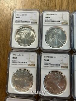 Ensemble de 40 pièces d'American Silver Eagle 1986-2024 NGC MS69 Premium PQ T1 & T2