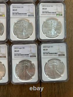 Ensemble de 40 pièces d'American Silver Eagle 1986-2024 NGC MS69 Premium PQ T1 & T2