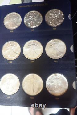 Ensemble de 40 pièces d'aigle en argent américain de 1986 à 2024, non circulées