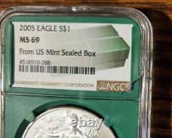 Ensemble de 40 pièces rares American Silver $1 Eagles de 1986 à 2019 provenant de boîtes scellées de l'US Mint.