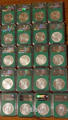Ensemble de 40 pièces rares American Silver $1 Eagles de 1986 à 2019 provenant de boîtes scellées de l'US Mint.