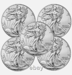 Ensemble de 5. 2024 1 oz. 999 Argent Fin American Eagle pièce de 1 $ BU