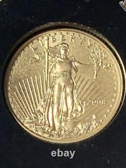 Ensemble de 5 pièces American Eagle en or de 1/10e d'once de 2008 d'une valeur de 5 dollars chacune