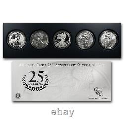 Ensemble de 5 pièces American Silver Eagle de 2011 (25e anniversaire, avec boîte et certificat d'authenticité)