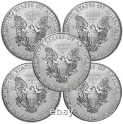 Ensemble de 5 pièces américaines Silver Eagle aléatoires d'1 oz. 999 argent fin $1 BU