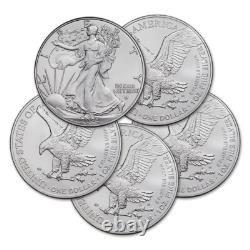 Ensemble de 5 pièces de 1 $ American Silver Eagle 2024 en argent 999 BU