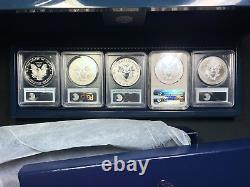 Ensemble de 5 pièces de l'Aigle en argent américain du 25e anniversaire 2011 Pcgs/ngc 68/69/70 dans son emballage d'origine