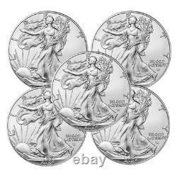 Ensemble de 5 pièces de monnaie American Eagle en argent fin 999 de 1 oz de 2024 $1 BU